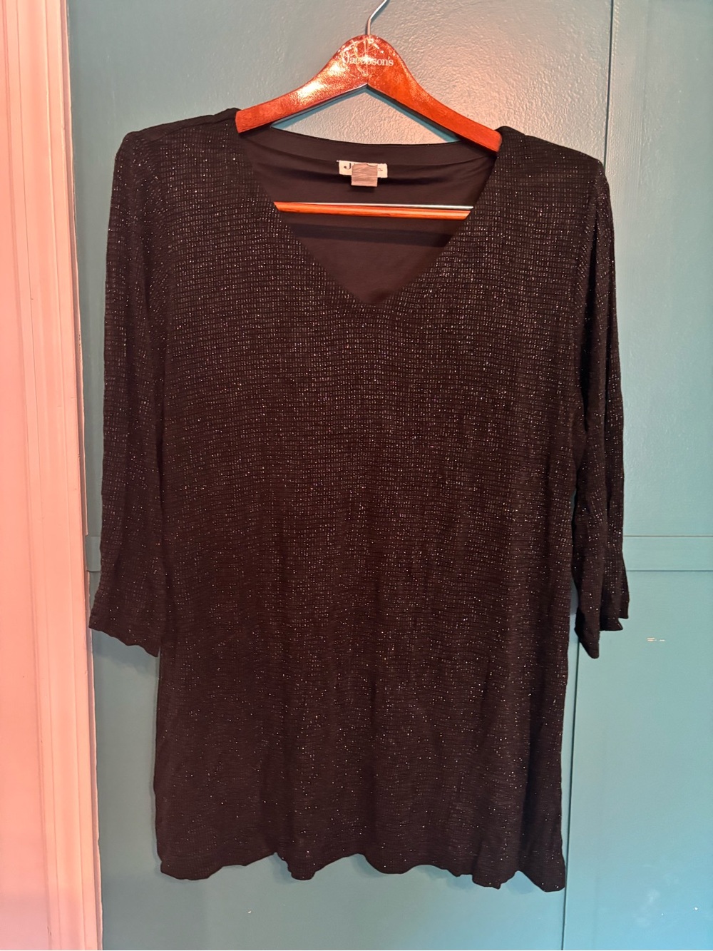 J.B.S. Black Sparkle V-Neck 3/4 Sleeve Top Size 2X